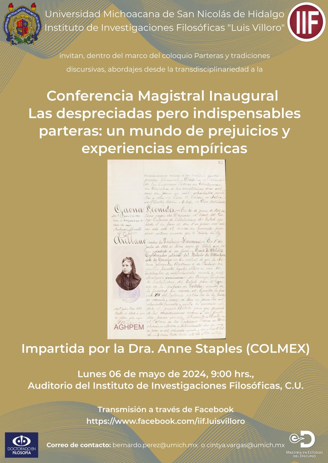 Conferencia Magistral Inaugural del Coloquio Parteras y tradiciones discursivas, abordajes desde la transdisciplinariedad
